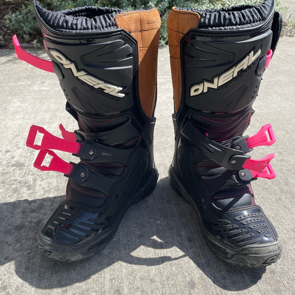 Black and Pink Women's Motorcycle Boots